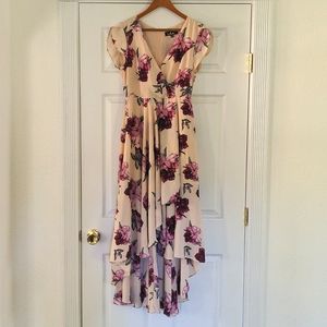 Lulu's French Countryside Floral Print High-Low Dress, size Medium, blush pink